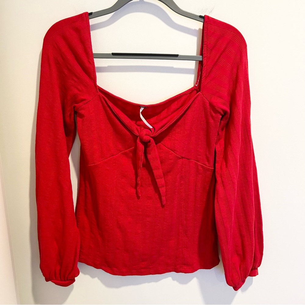 Free People It’s A Date Ribbed Long Sleeve Top Red Size Large - Picture 4 of 9